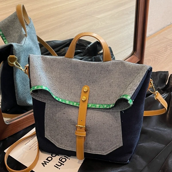 大容量牛仔帆布包包女2025新款夏季休闲通勤斜挎托特包外出手提袋