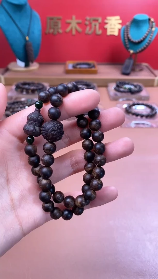 【闪购商品】沉香手串富森瘿子瘤疤08+葫芦貔貅顶珠沉香木雕