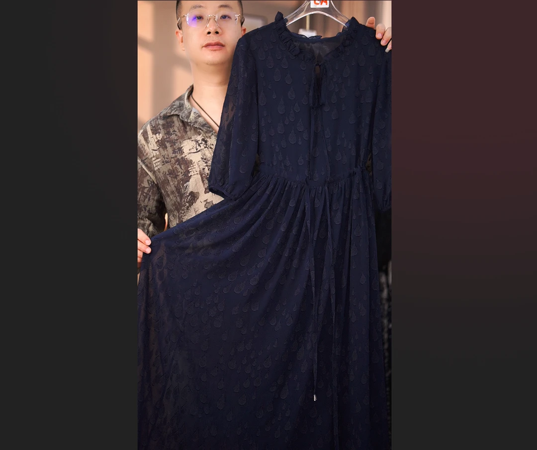 C85蓝色水滴宽松XW连衣裙女装连衣裙显瘦长款