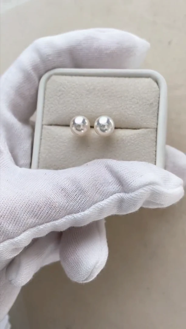 【闪购商品】海水珍珠耳饰18K金镶嵌7.5-8特选天女耳钉极微瑕