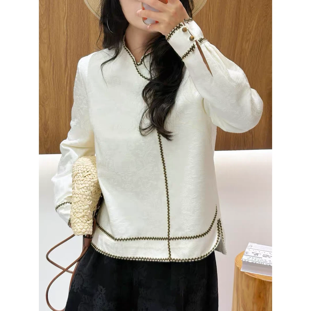 2025亭台楼阁人丝羊毛提花夹棉外套新中式国风复古提花上衣女