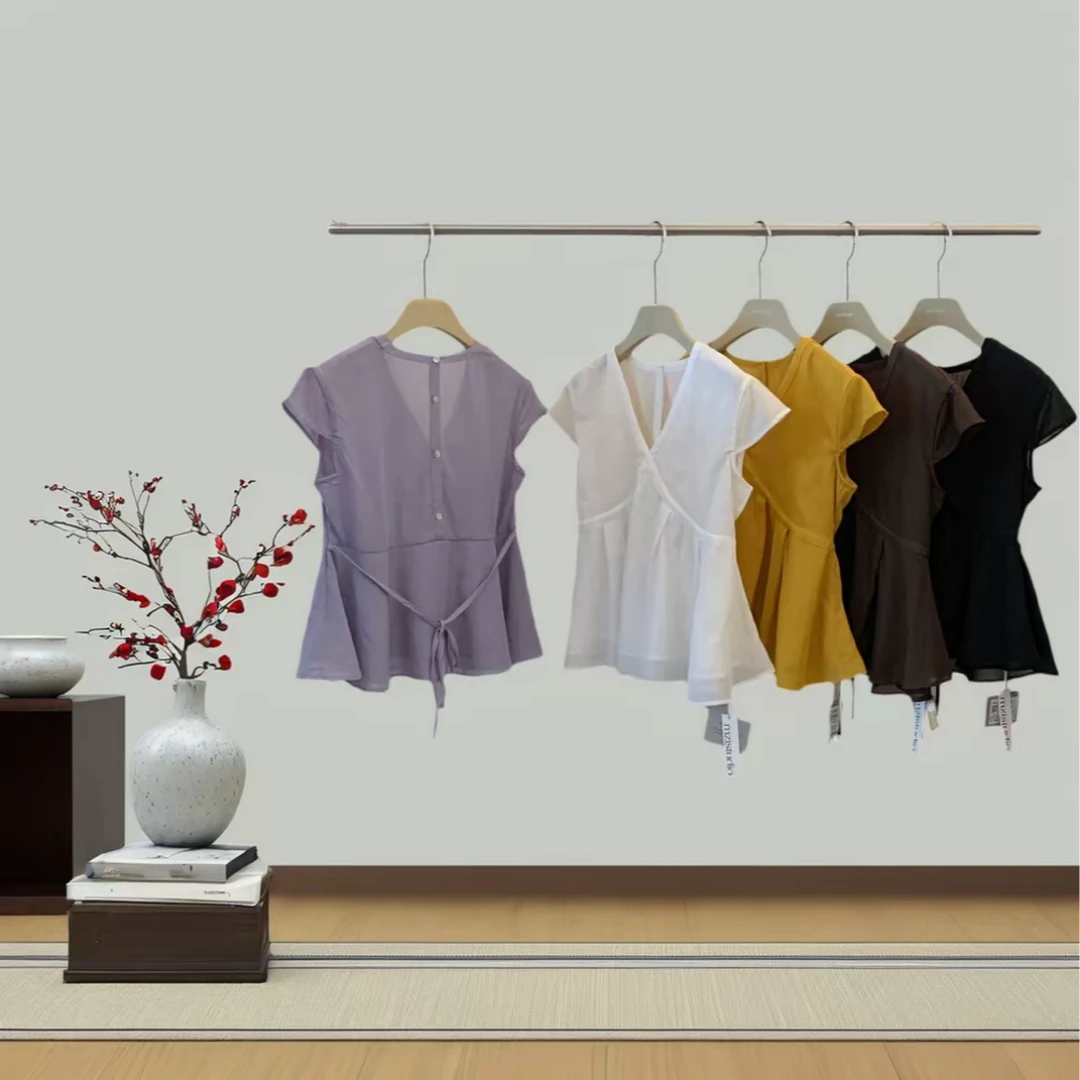 2025夏季新款系带直筒型衬衫打底抽绳上衣女透气高级感时尚休闲