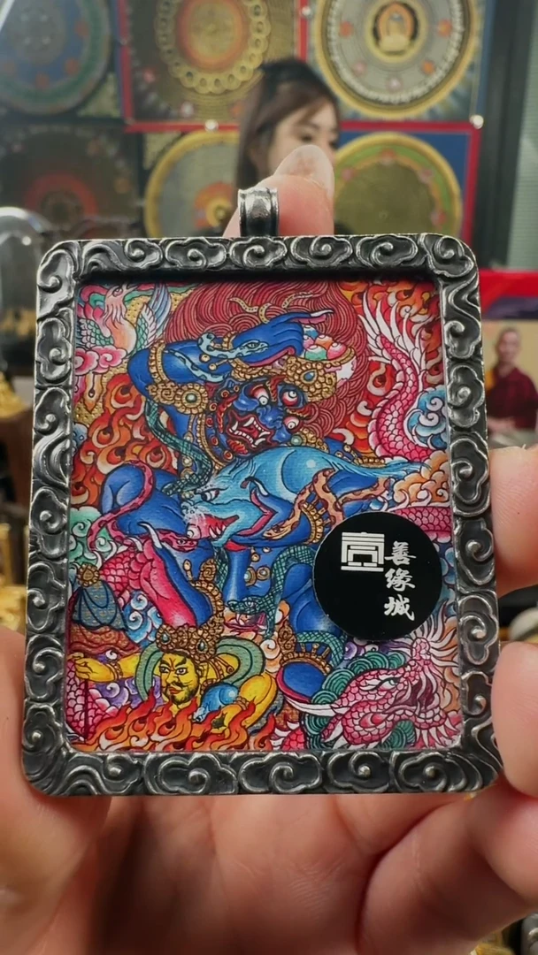 吊坠壹善缘城手绘唐卡黑C