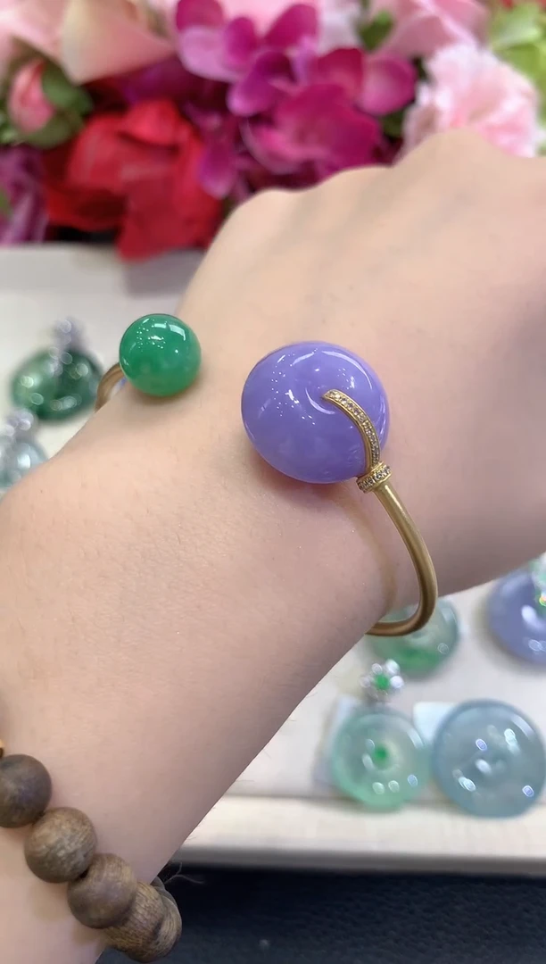 18K金镶嵌手串翡翠秋日珠宝Q63紫货有色差