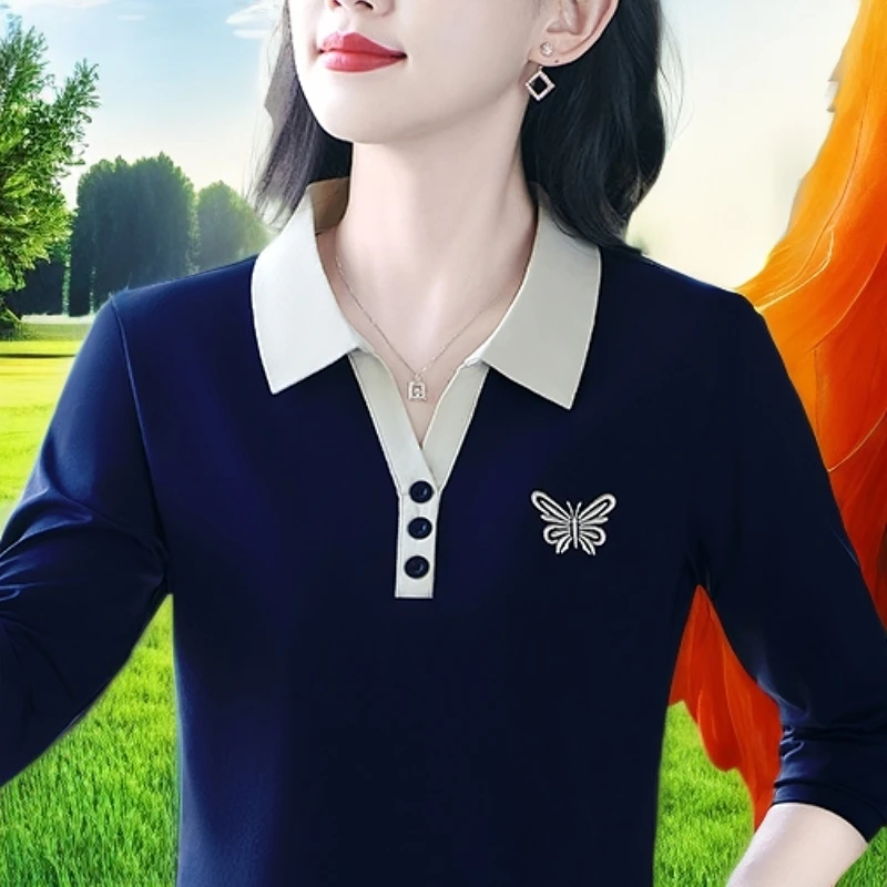 洋气妈妈长袖上衣女春秋季2025年港风T恤女打底运动polo衫显瘦潮