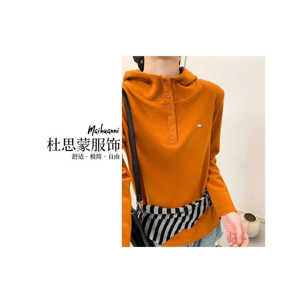 （杜思蒙服饰）Y9603-【宝藏衣橱】长袖宽松休闲时尚连帽加绒卫衣