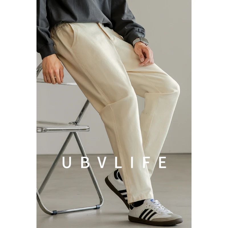 美式复古松紧腰牛仔裤男士2024秋季通勤休闲百搭直筒九分裤男