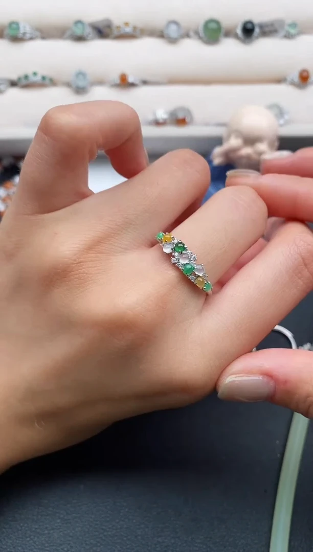 银S925镶嵌戒指翡翠2222222+7