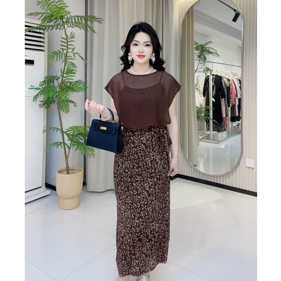 [依百万]158连衣裙中长裙夏季长裙显瘦圆领时尚气质豹纹休闲裙子