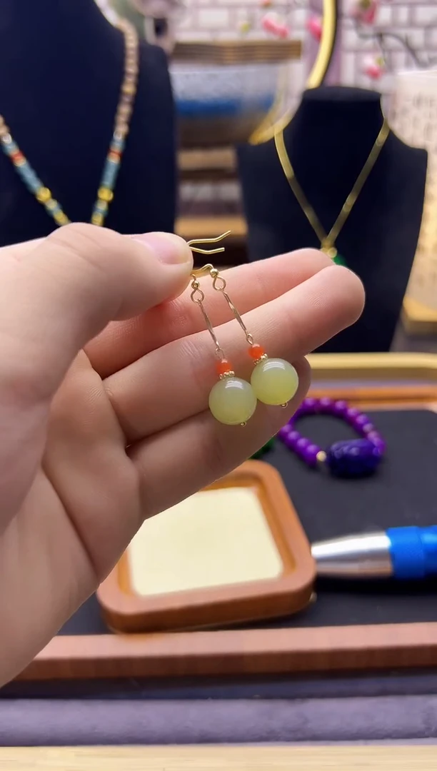 【闪购商品】和田玉耳饰14K金镶嵌E241