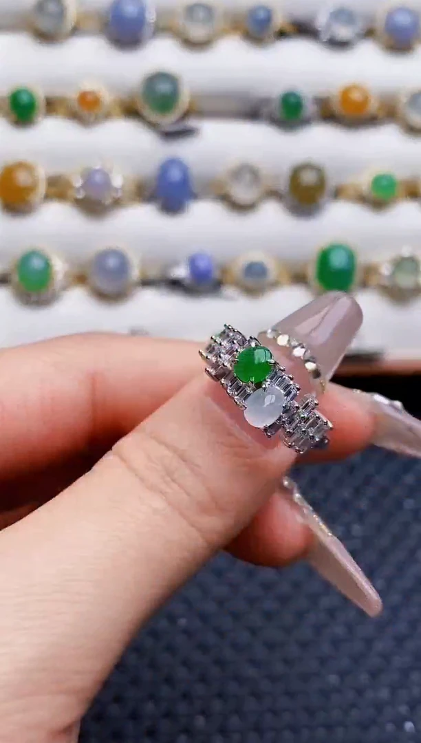 银S925镶嵌戒指翡翠7032