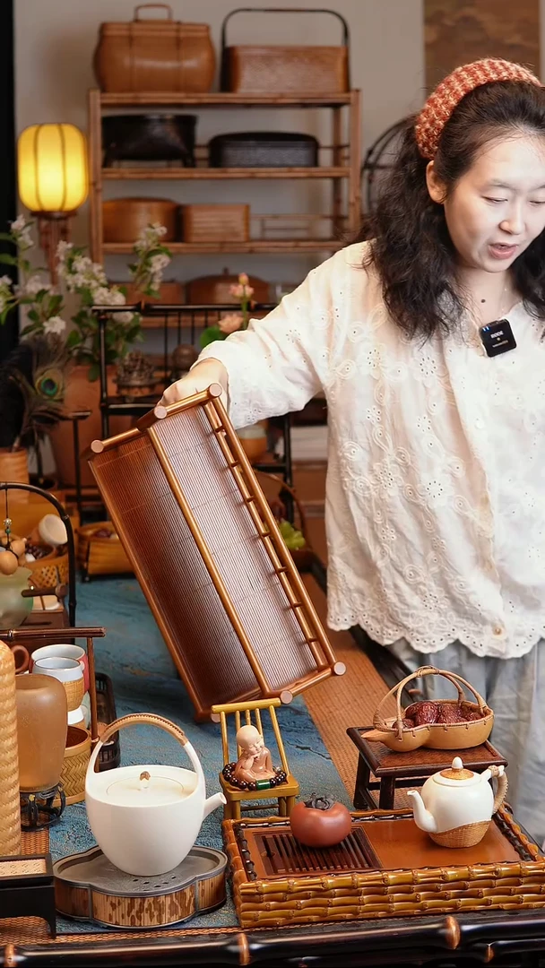 微瑕样品【云梯两层】竹丝楠竹桌面茶架壶架杯架小博古架