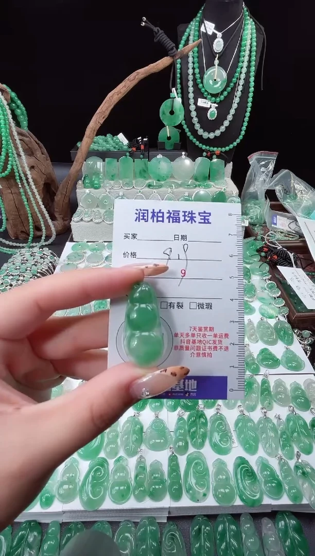 吊坠(赠链)未镶嵌石英质玉（非洲翠）9.6豆子