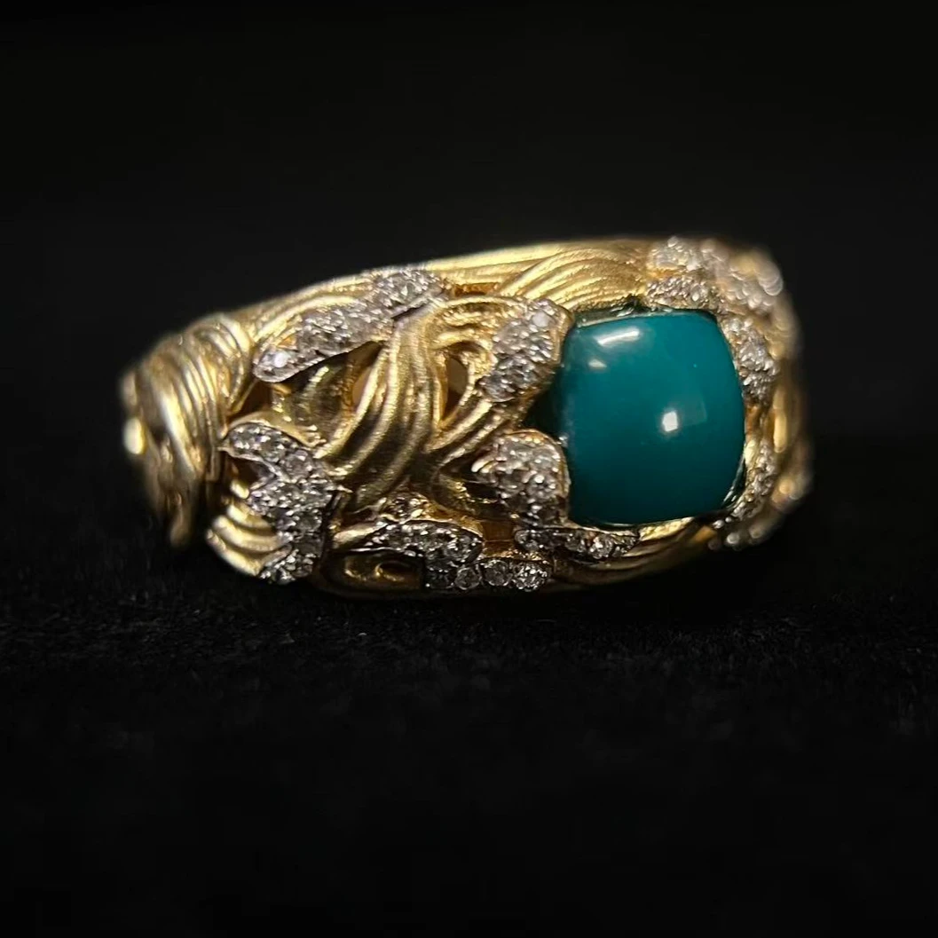 天然原矿绿松石18k金戒指