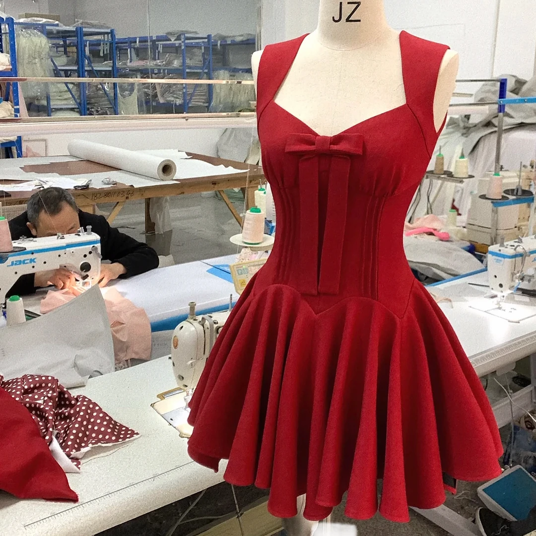 玫瑰人生 大裙摆法式裙子公主裙蝴蝶结千金感无袖收腰气质连衣裙