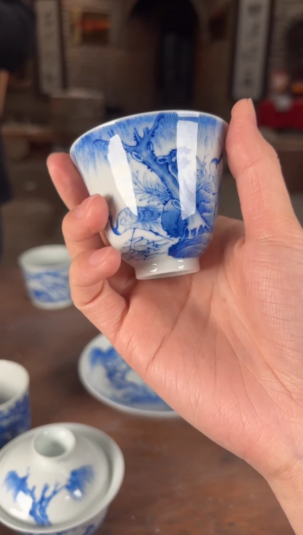 【闪购商品】杯看山柴窑青花看山柴窑青花