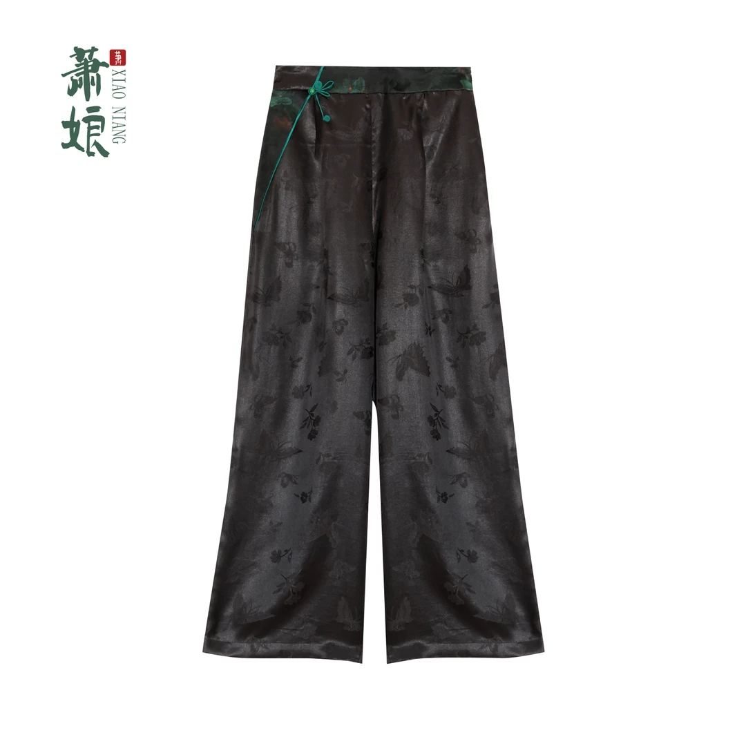 萧娘【青雅】桑波缎香云纱新中式桑蚕丝直筒裤子百搭中国风XN5030