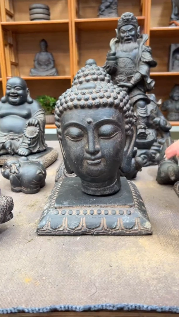 陶土小佛首+莲花底座