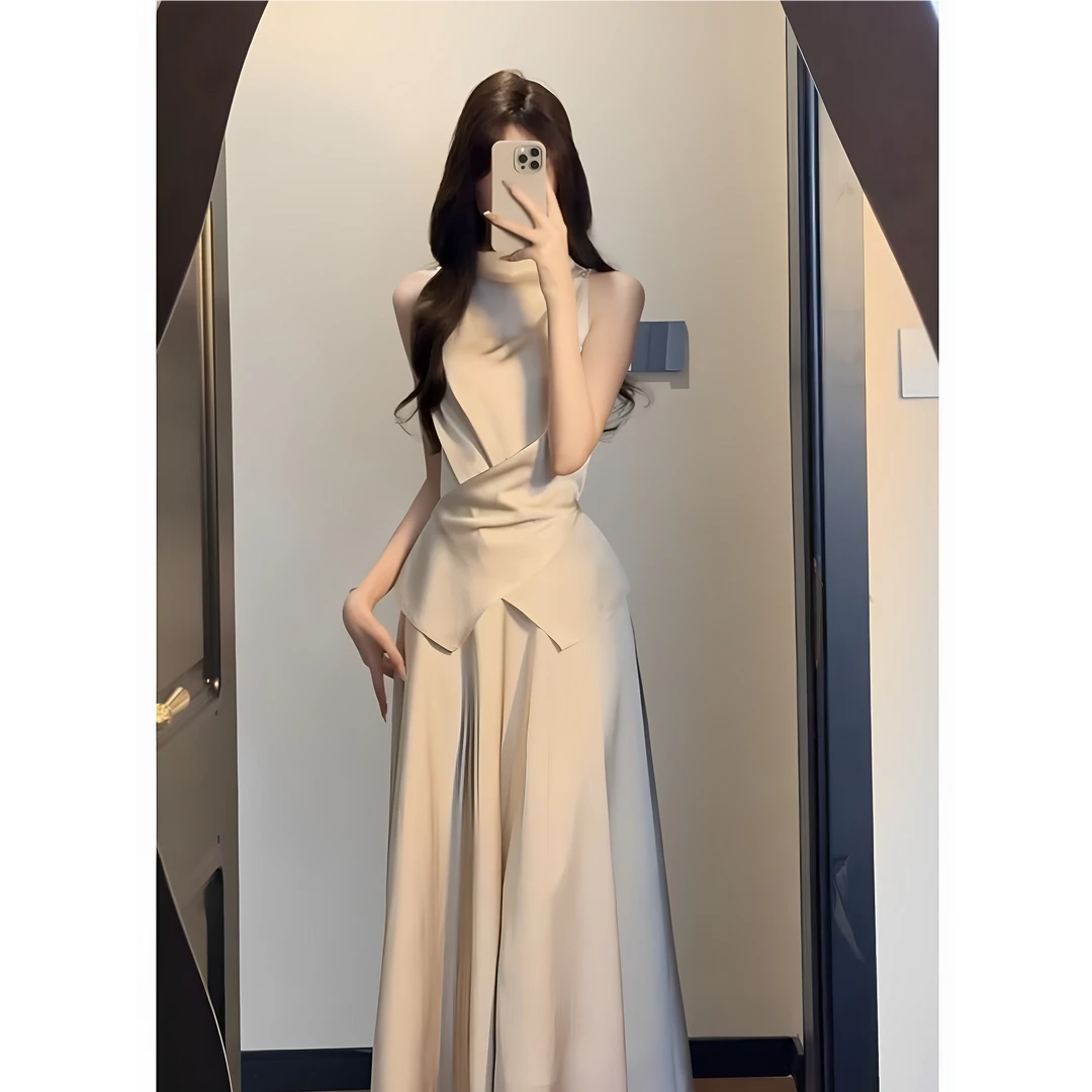 【一整套69】【落落白月】小众设计感缎面套装高端显瘦系带时尚两