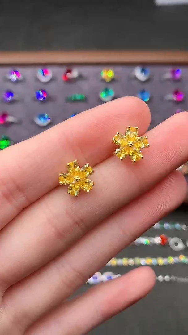 【闪购商品】彩色蓝宝石耳饰银S925镶嵌·······