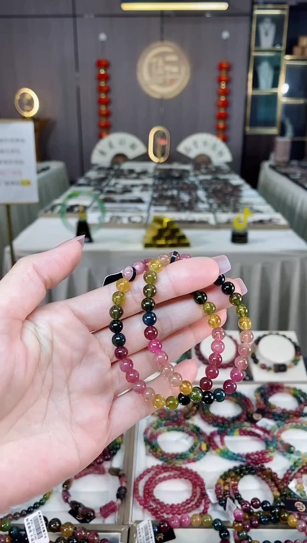 未镶嵌老矿碧玺彩虹单圈手串6mm+碧玺hon多样性发货一条