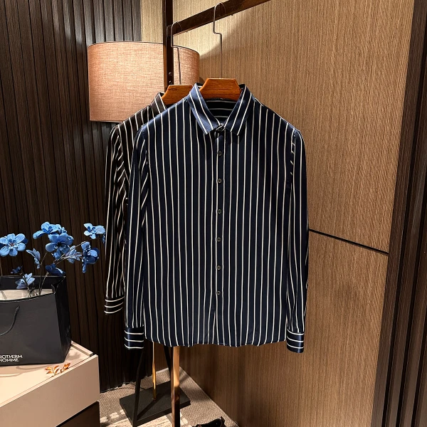 【商务条纹控 真丝逆袭】秋季新款男士高端丝滑透气桑蚕丝长袖衬衫