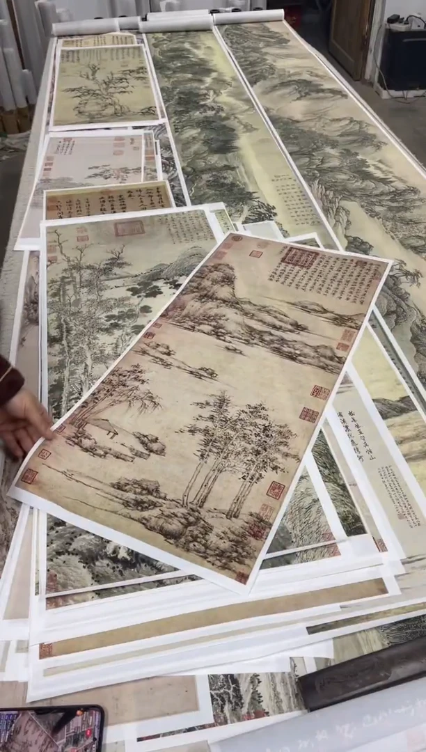 倪瓒 江亭山色 微喷复刻