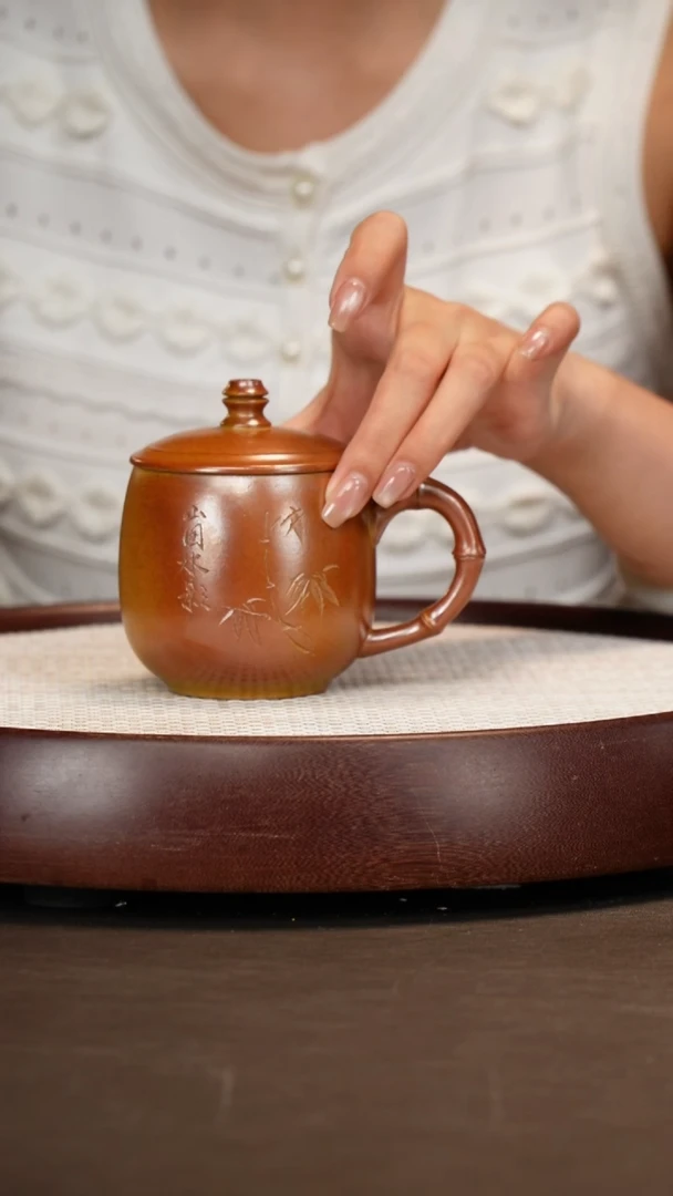 紫砂茶杯柴烧盖杯