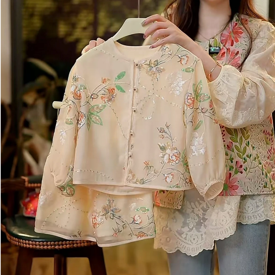 【琨萱】“花未眠”25新款春季女童新中式新款国风珠片绣套装SS66T022