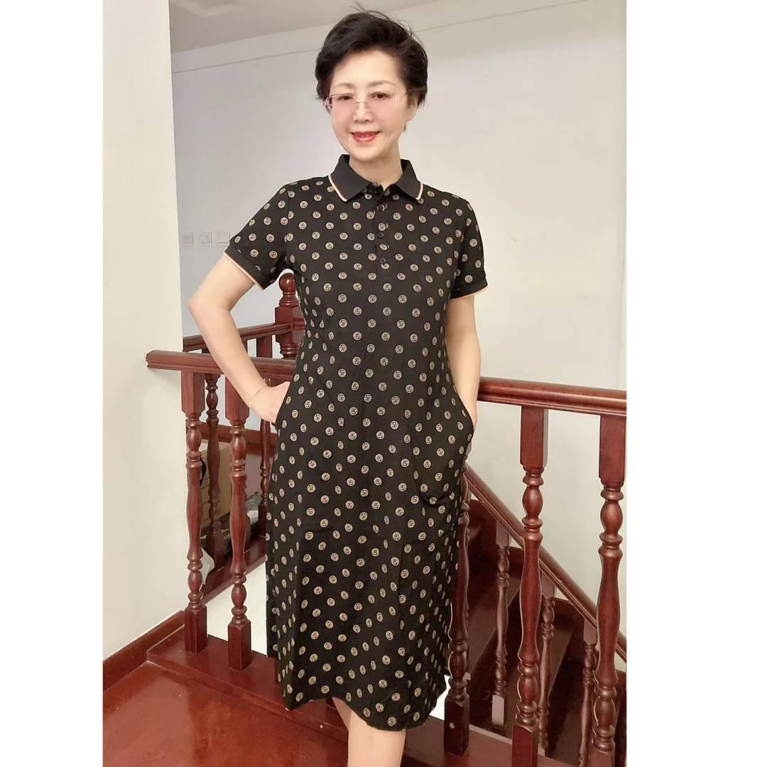 2025夏连衣裙polo翻领运动短袖过膝T恤长裙夏超显瘦连衣裙polo裙