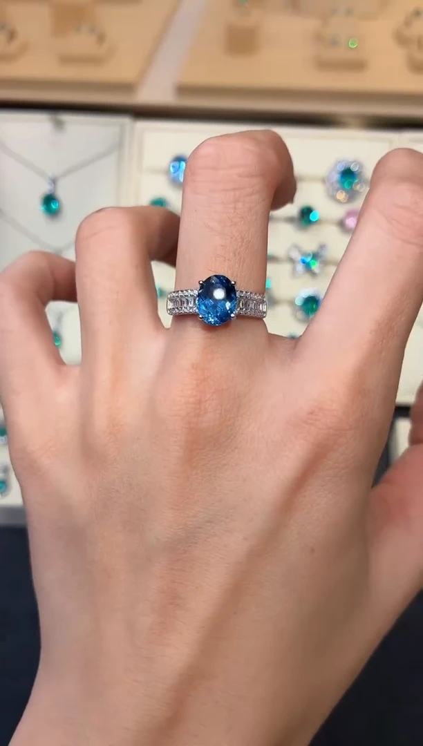 银S925镶嵌戒圈海蓝宝石0000