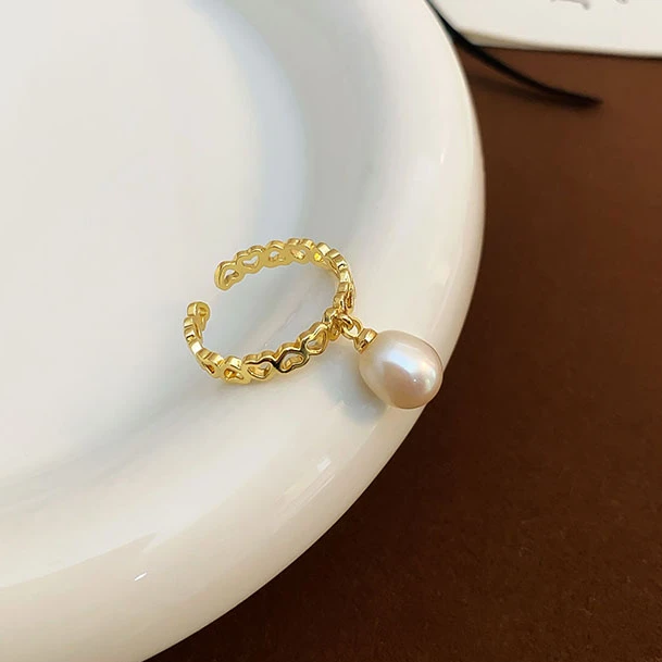 【宠粉福利】开口可调节爱心戒指女气质天然淡水珍珠吊坠食指指环