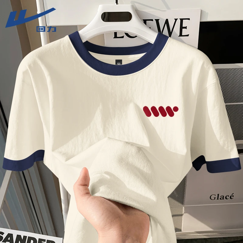 回力短袖男士t恤夏季宽松纯棉撞色半袖男生设计感休闲百搭ins体恤