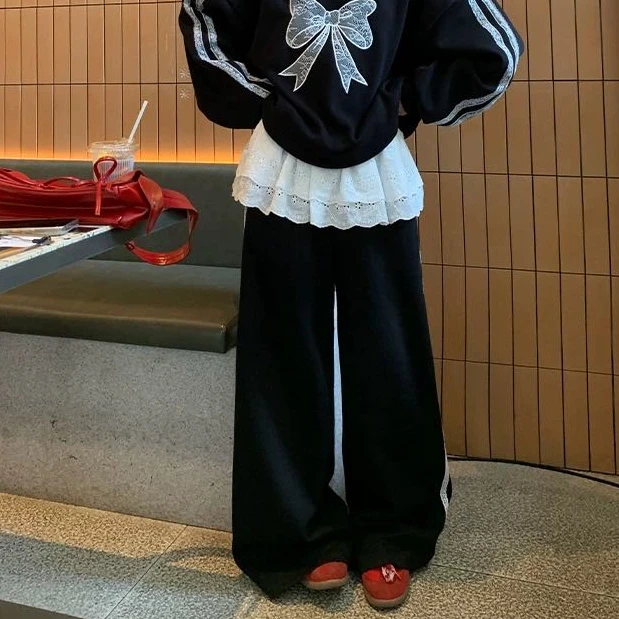 【重工蕾丝花边卫裤】韩单！东大门新款时髦百搭重工蕾丝花边卫裤