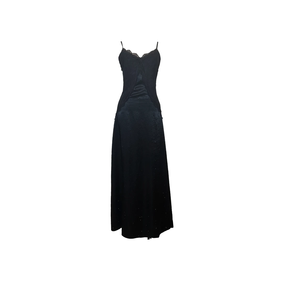 设计师春季气质夏季气质缎面蕾丝花边显瘦连衣裙  X2082