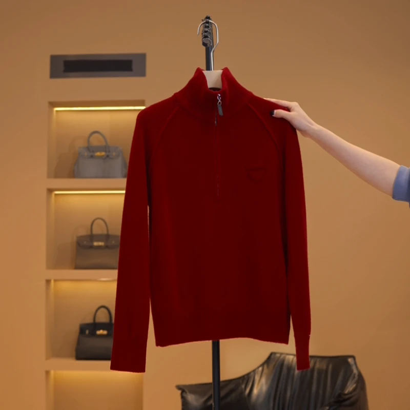 【越越】甜梦锦缎~秋冬时髦保暖半拉链式针织-Y14015