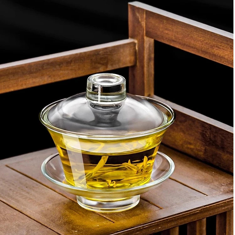 高档耐热玻璃三才盖碗防烫泡茶器G1217