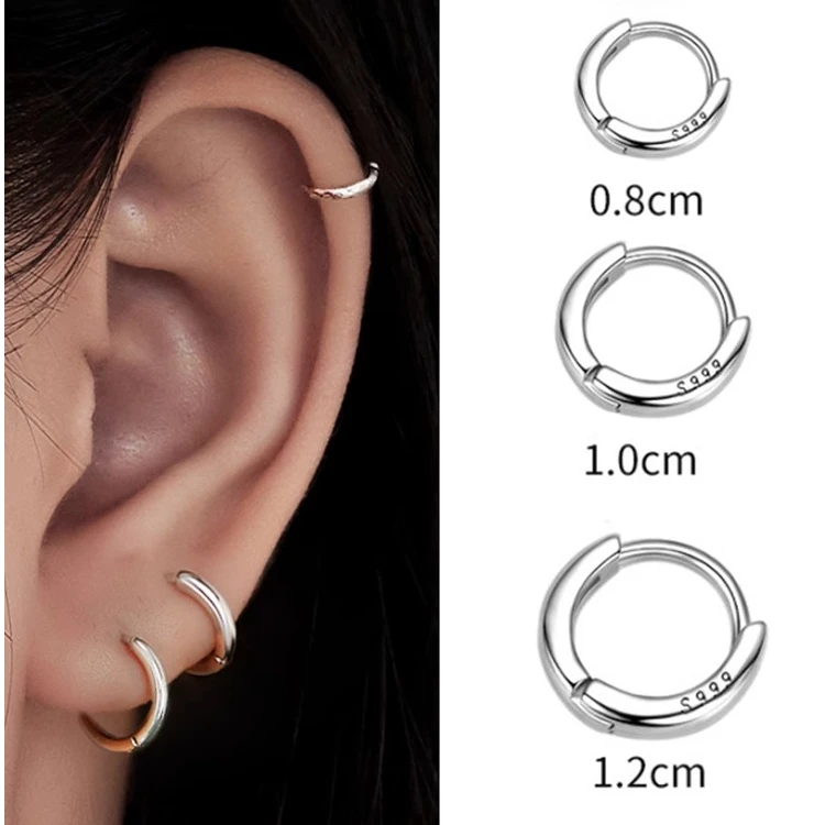 足银耳饰 S999耳圈纯银耳环耳坠素圈耳饰女养耳洞耳扣小睡觉免摘