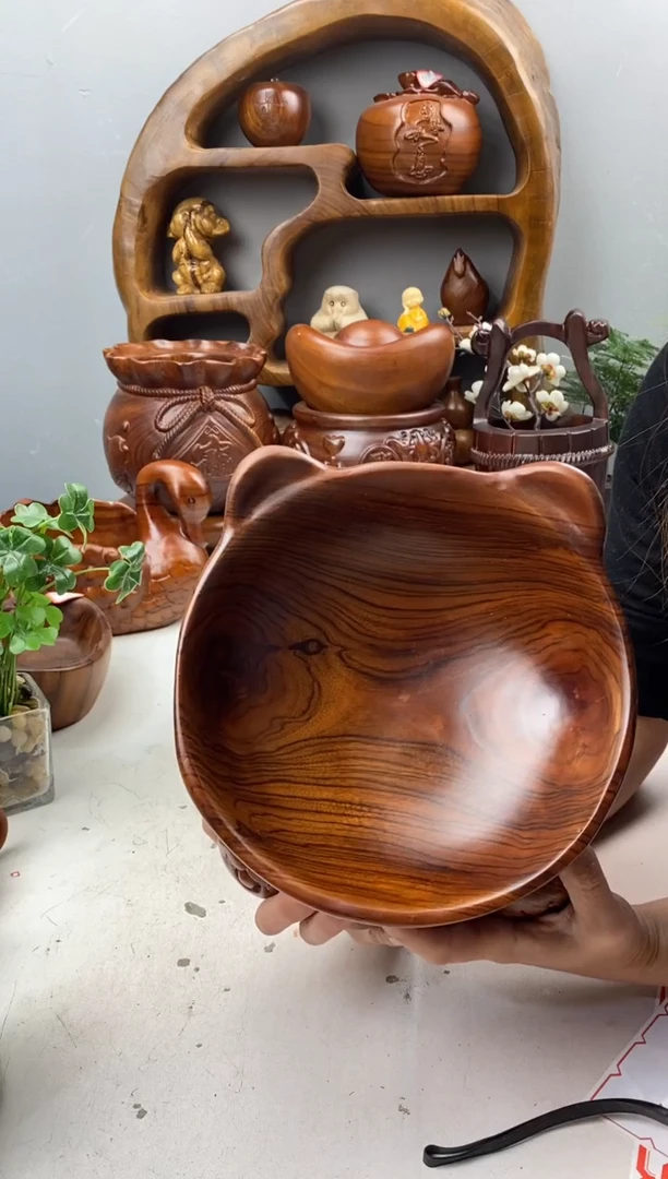 香樟木A25猫猫果盆/尺寸20*22*13