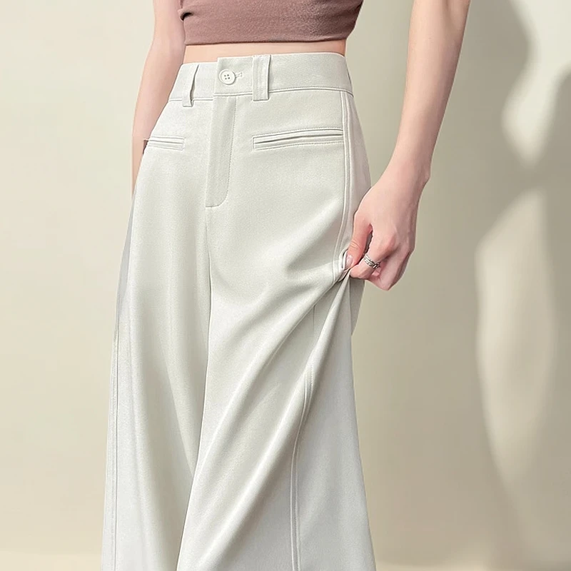 米白色西装裤女春夏2025甜美可爱风格衣服高级感垂感直筒宽松拖地
