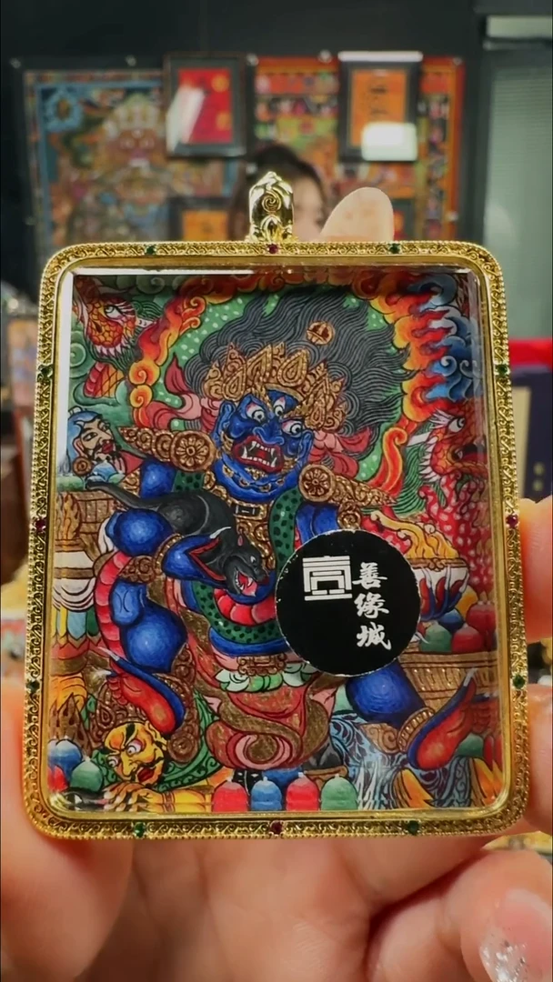 吊坠壹善缘城手绘唐卡黑C