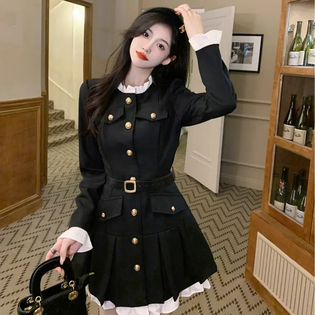 法式气质少女拼接连衣裙复古D0312