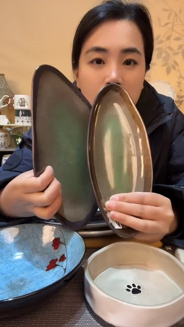 【闪购商品】瓷片瑕疵款针眼 大小异形盘2件 介意勿拍