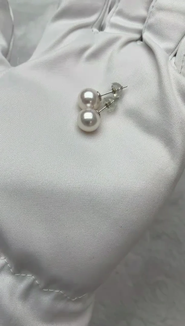 银S925镶嵌海水珍珠耳饰AK素钉8.5-9mm