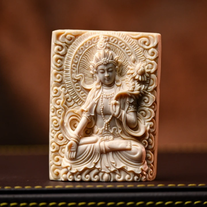 天然猛犸牙大势至菩萨手工雕刻吊坠手工牌