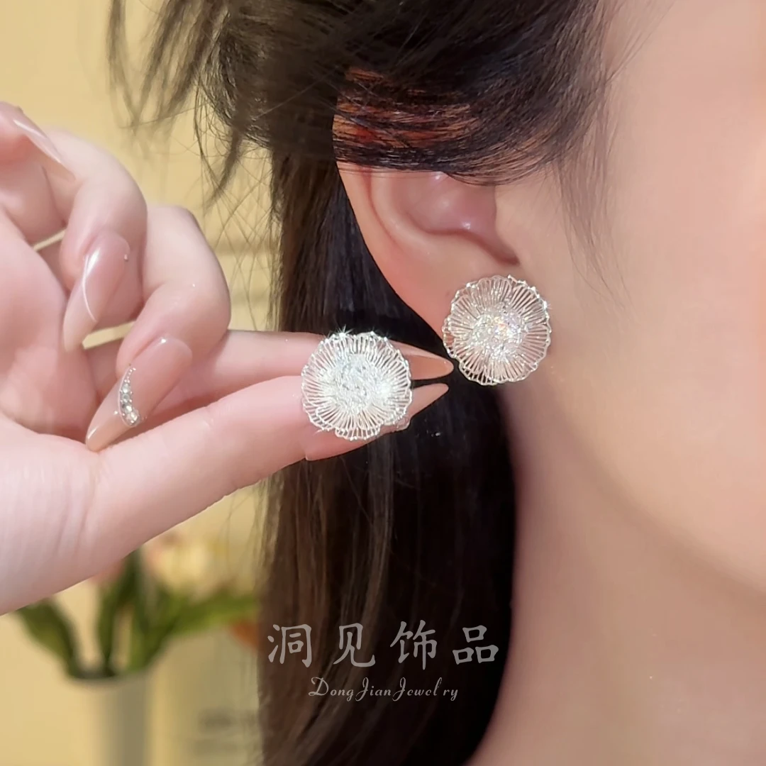 【繁花簇】法式几何银色耳钉女小众百搭耳饰日韩ES675