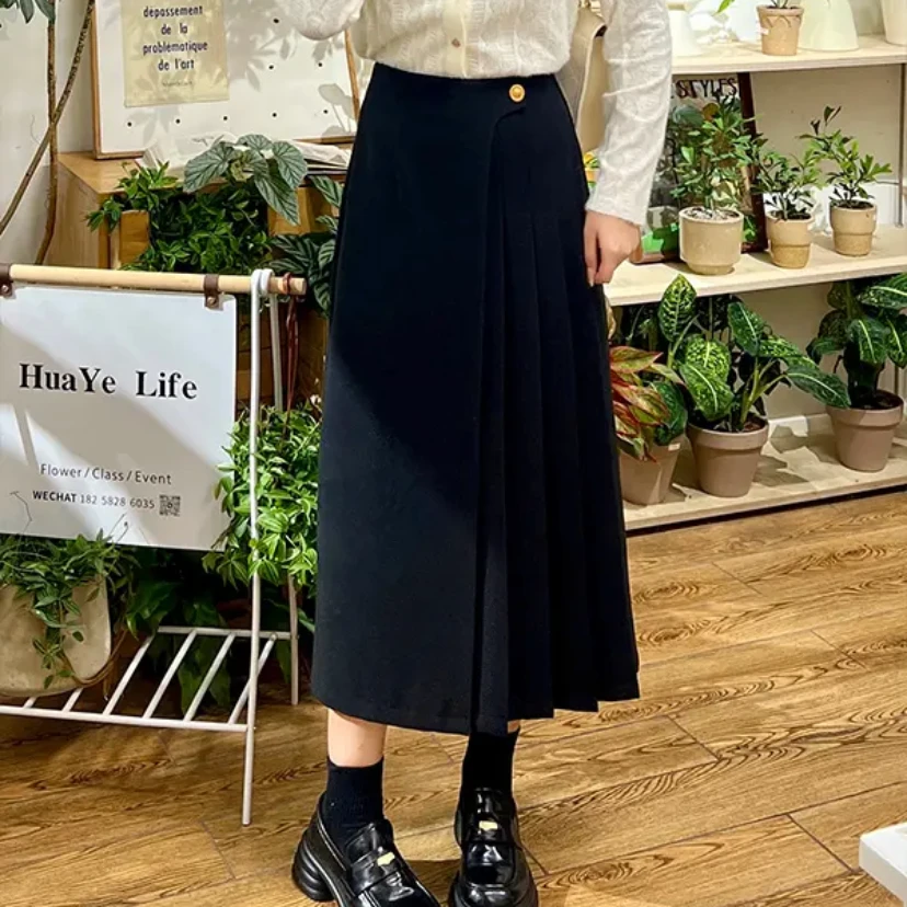 法式复古气质小众不规则设计感压褶显瘦百搭大码A字高腰半身裙