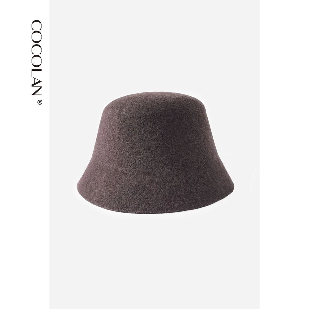 COCOLAN100绵羊毛帽子女秋冬渔夫帽显脸小水桶帽毛呢盆帽CL6M0913