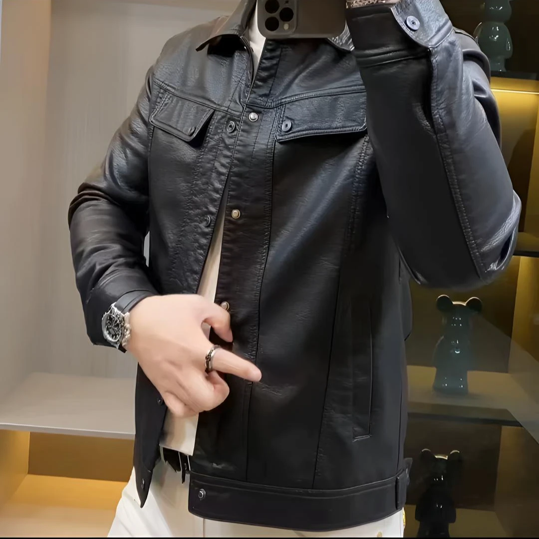 2025新款春季男士皮衣休闲男外套皮夹克百搭时尚修身皮衣