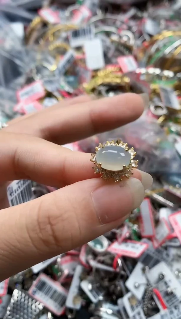 银S925镶嵌戒指翡翠天然A货缅甸翡翠